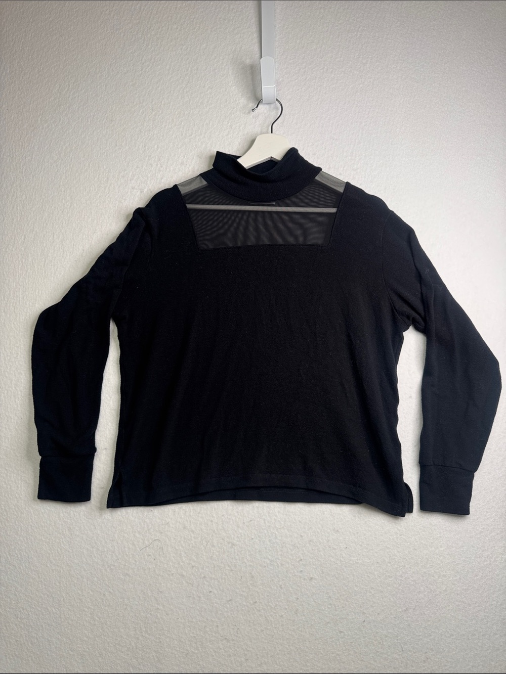 LNA Clothing Black Mesh Movk Neck Sweater, Medium
